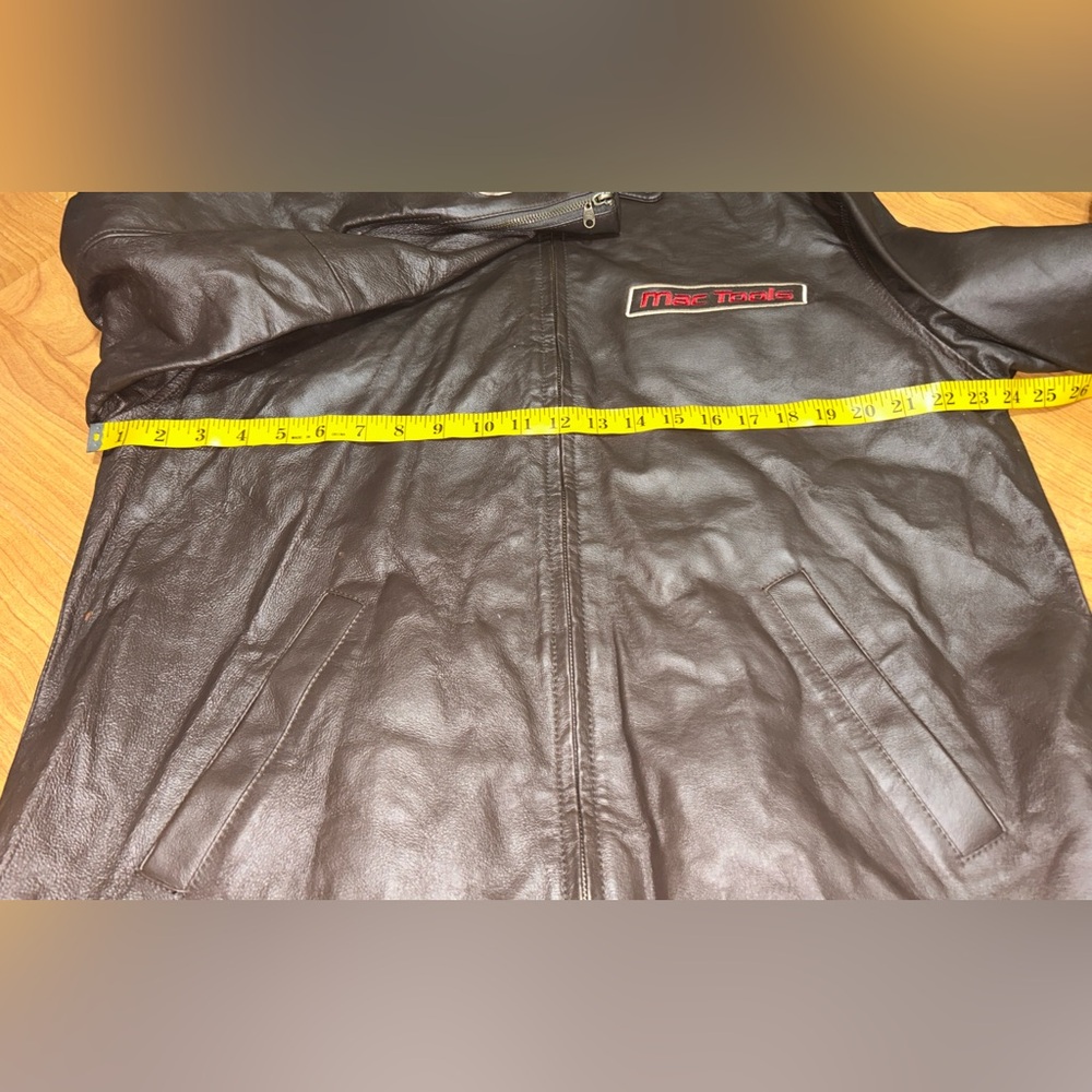 Mac Tools Brown Leather Jacket Medium Patch Rare … - image 5